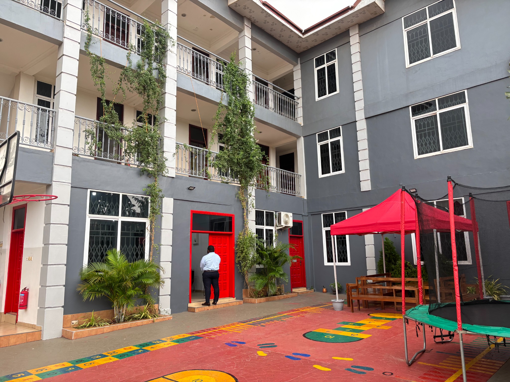 The Christ Church School courtyard during a school visit